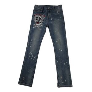 Haculla Men's Fang Logo Slim Fit Jeans 32x32 Medium Wash Embroidered Denim EUC
